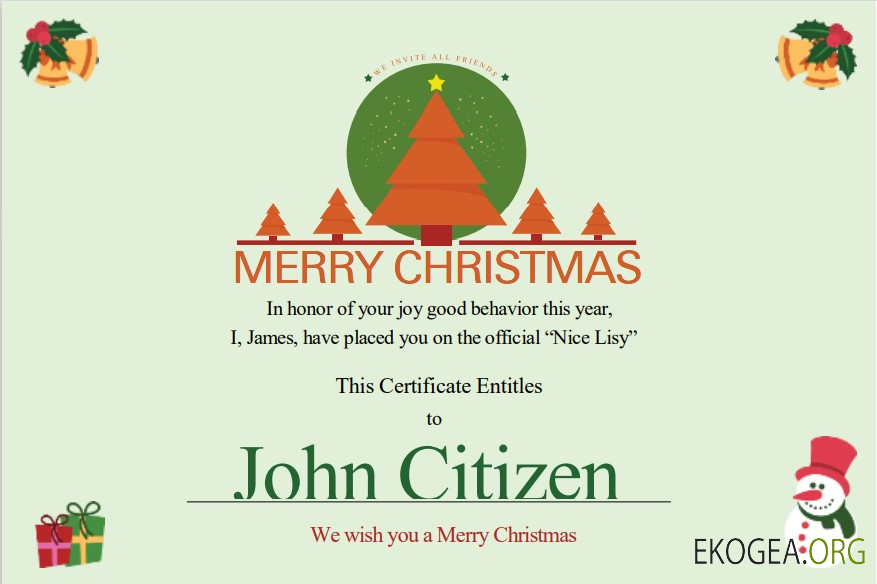 Certificat cadeau de Noël aux États Unis